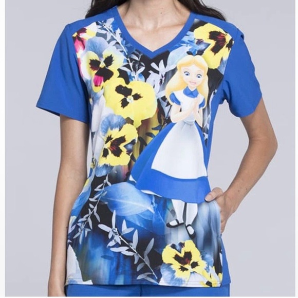 Disney Tops - NWT Alice In Wonderland Tooniforms Disney Medical Nursing Scrub Top Size XL